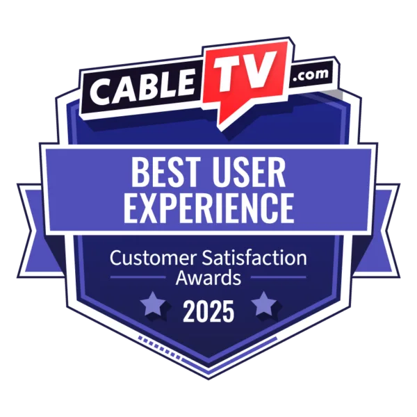 Customer Satisfaction Award Badge for User Experience; dark blue shield with light blue banner
