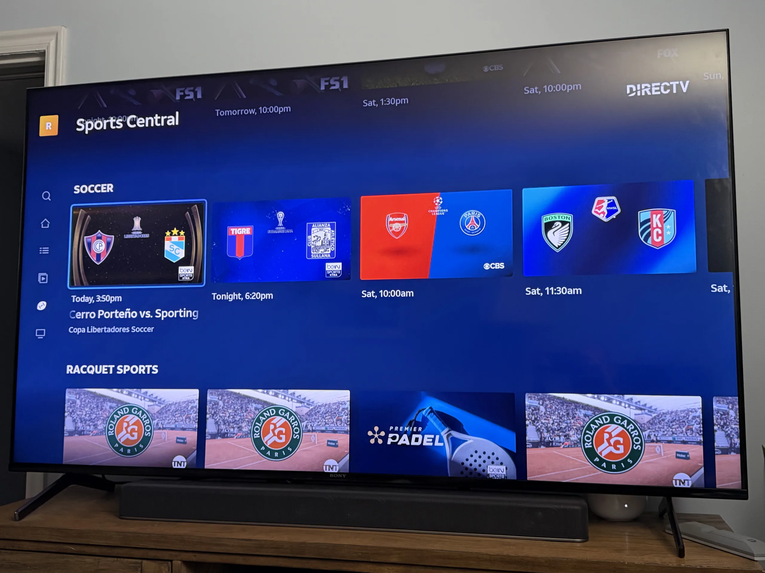 DIRECTV Sports Central The Sports Central interface on the DIRECTV app on a 4K television.