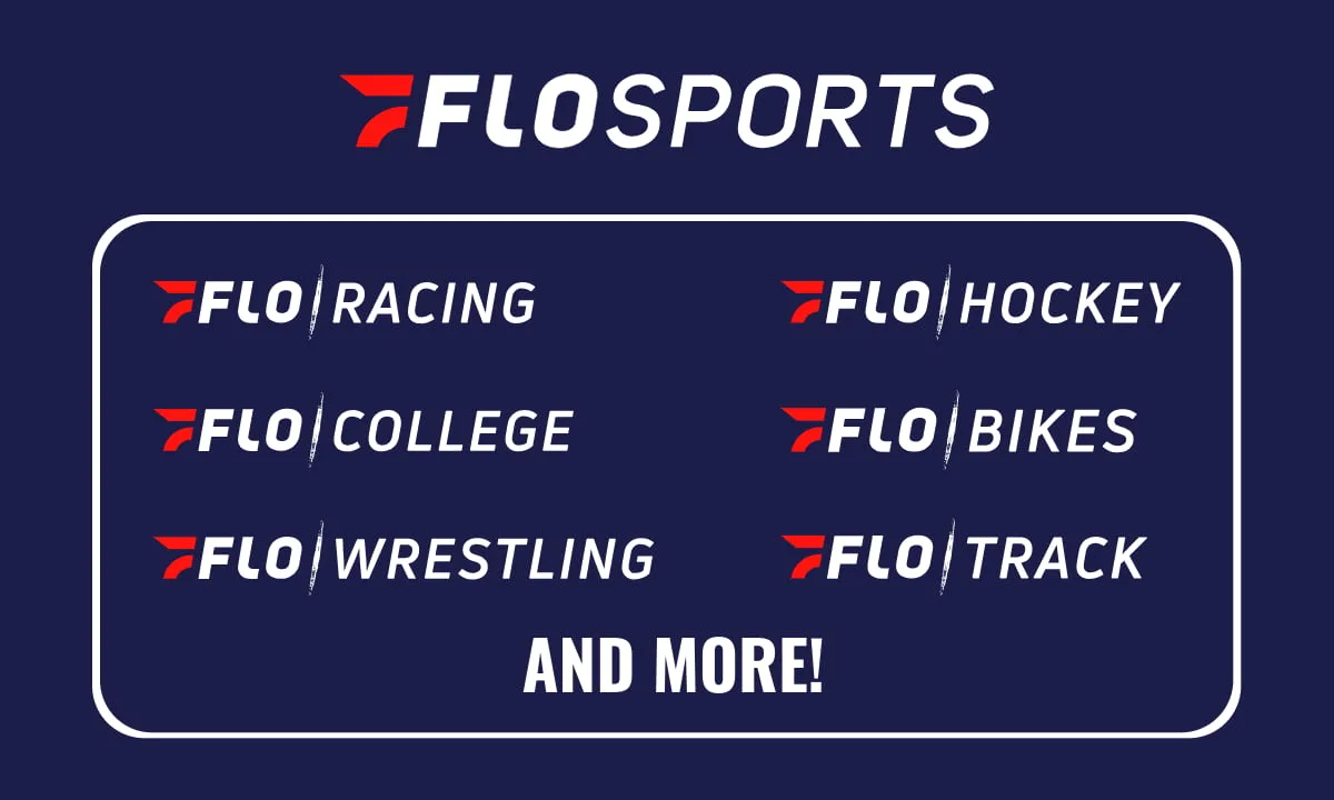 A collection of logos representing the FloSports network ecosystem, including FloRacing, FloHockey, and FloCollege.