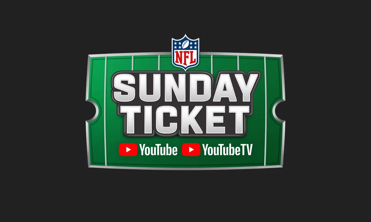 The NFL Sunday Ticket logo on a dark gray background.