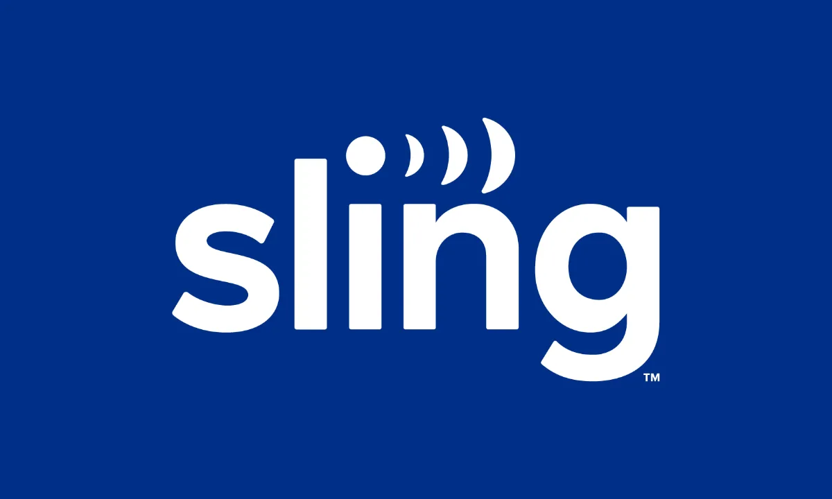 The Sling TV logo on a blue background.
