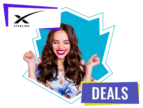 Starlink Deals A graphic with a smiling woman and the starlink logo