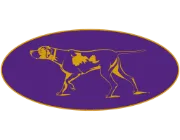 The Westminster Kennel Club logo is a gold and purple drawing of a great dane.