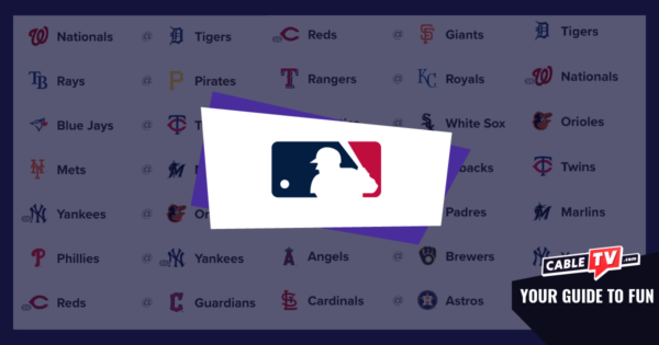 How To Watch MLB Games The MLB logo with MLB team logos in the background.