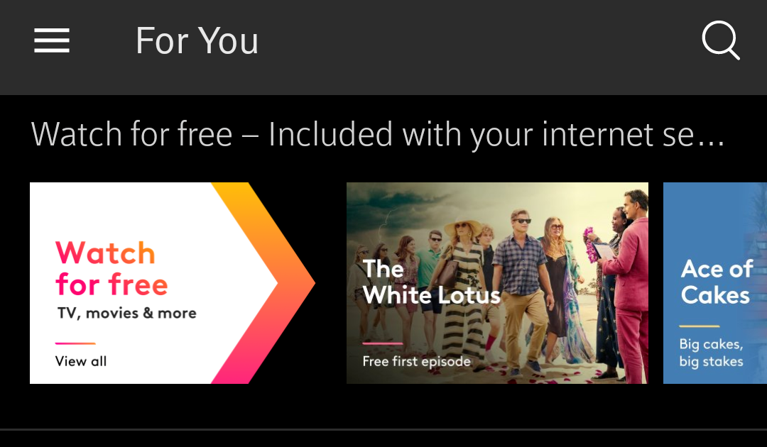 Xfinity stream app homepage