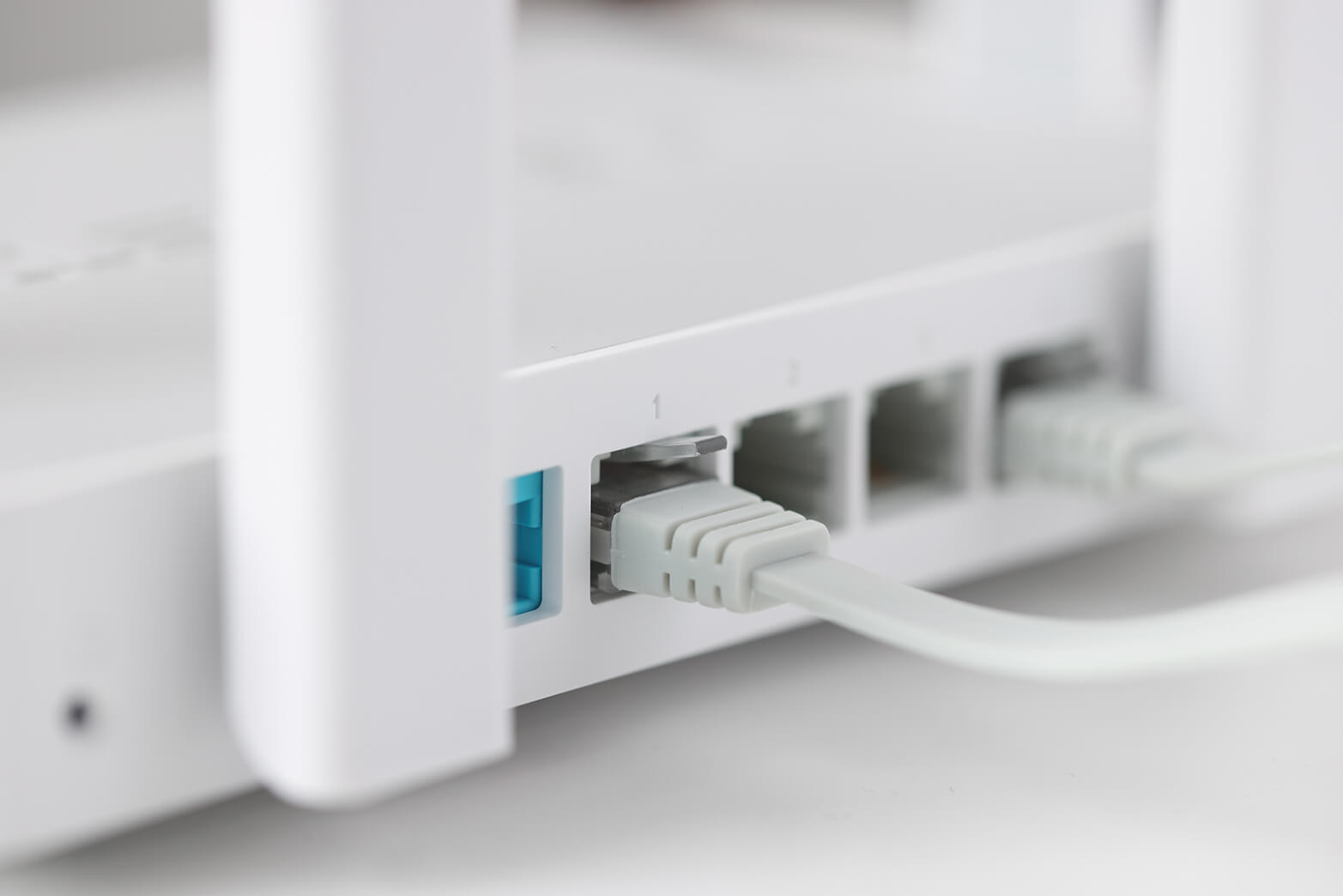 Ethernet cable plugged into a router