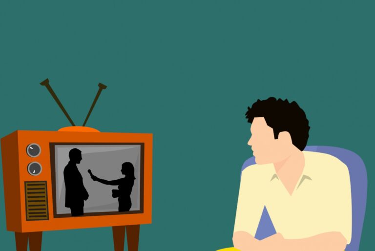 An illustration of a man watching TV inattentively.