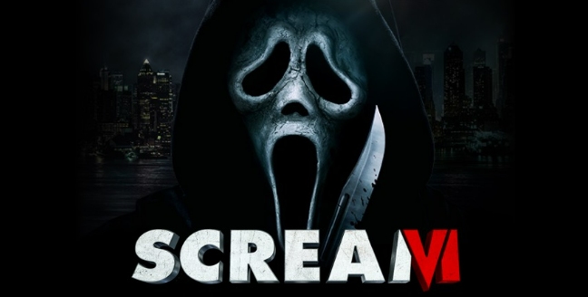 Ghostface's head over the Scream 6 logo