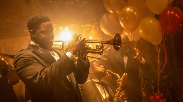 Sidney Palmer (Jovan Adepo) blows his horn in a scene from Babylon
