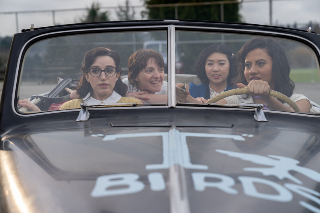 Teenager girls in T-bird convertible