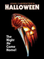 The Halloween (1978) movie poster showing a hand making a stabbing motion and a jack-o-lantern. Text includes the film title and "The Night He Came Home."