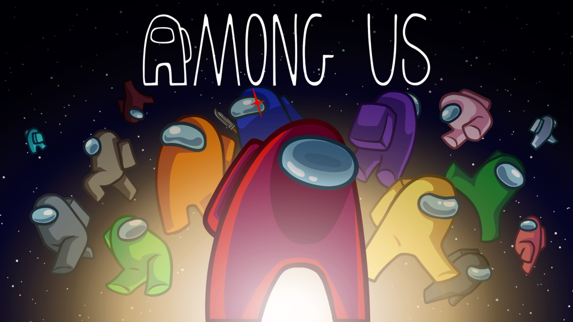 A group of multicolor astronauts floating in space from the mobile game Among Us.