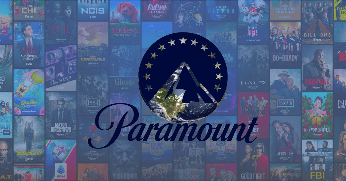 Paramount logo over posters for tv shows
