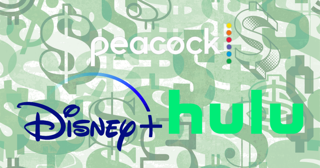 Logos for popular streaming services Peacock, Disney+, and Hulu