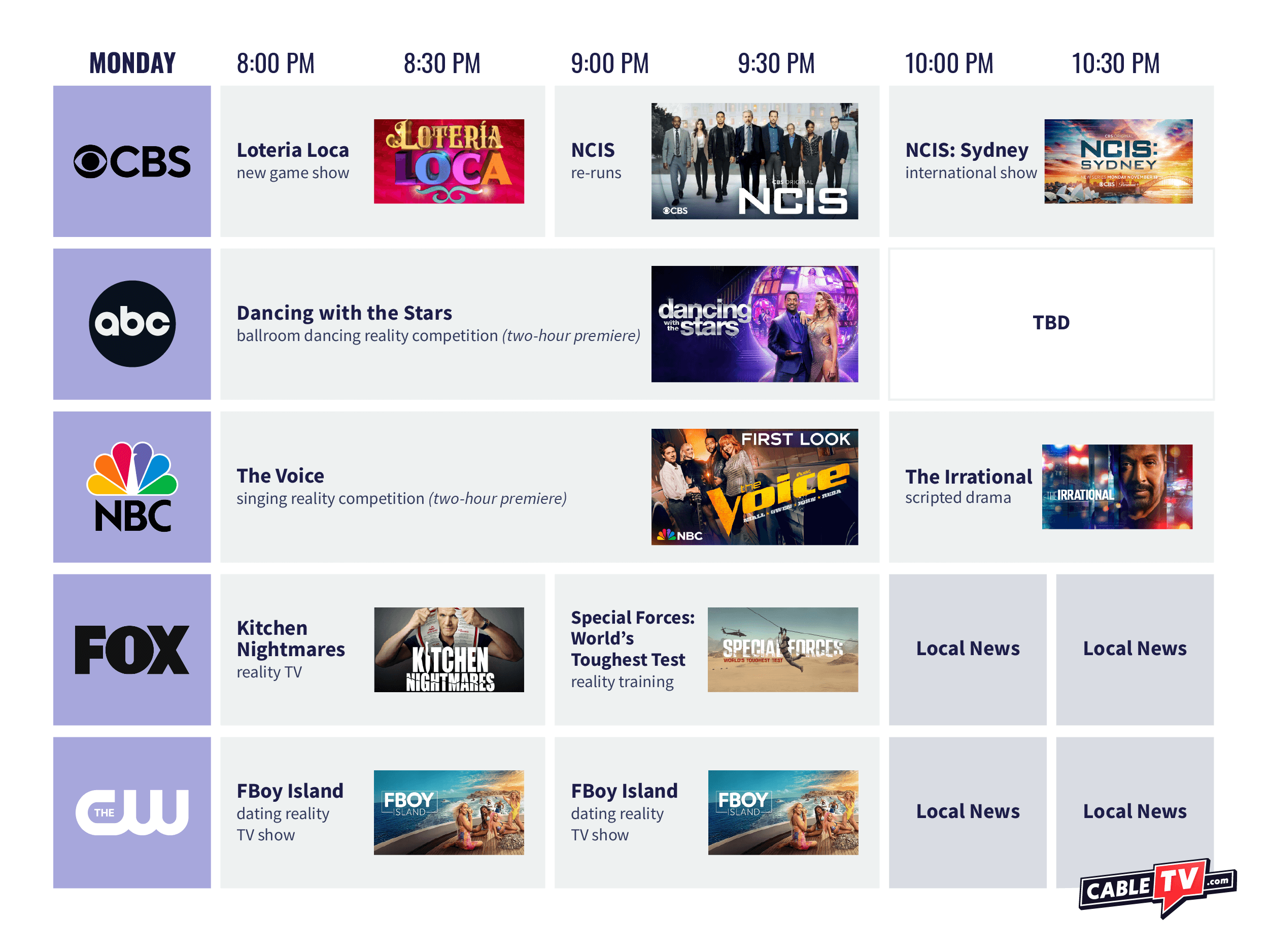 Fall Channel Lineup 2023 - Monday