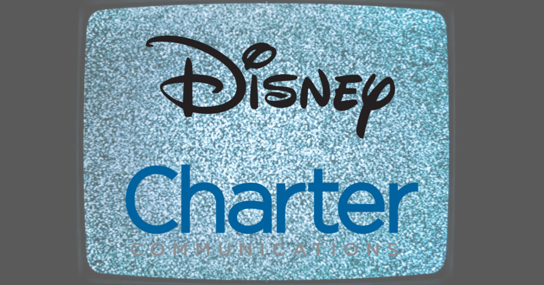 TV screen showing the Disney and Charter names