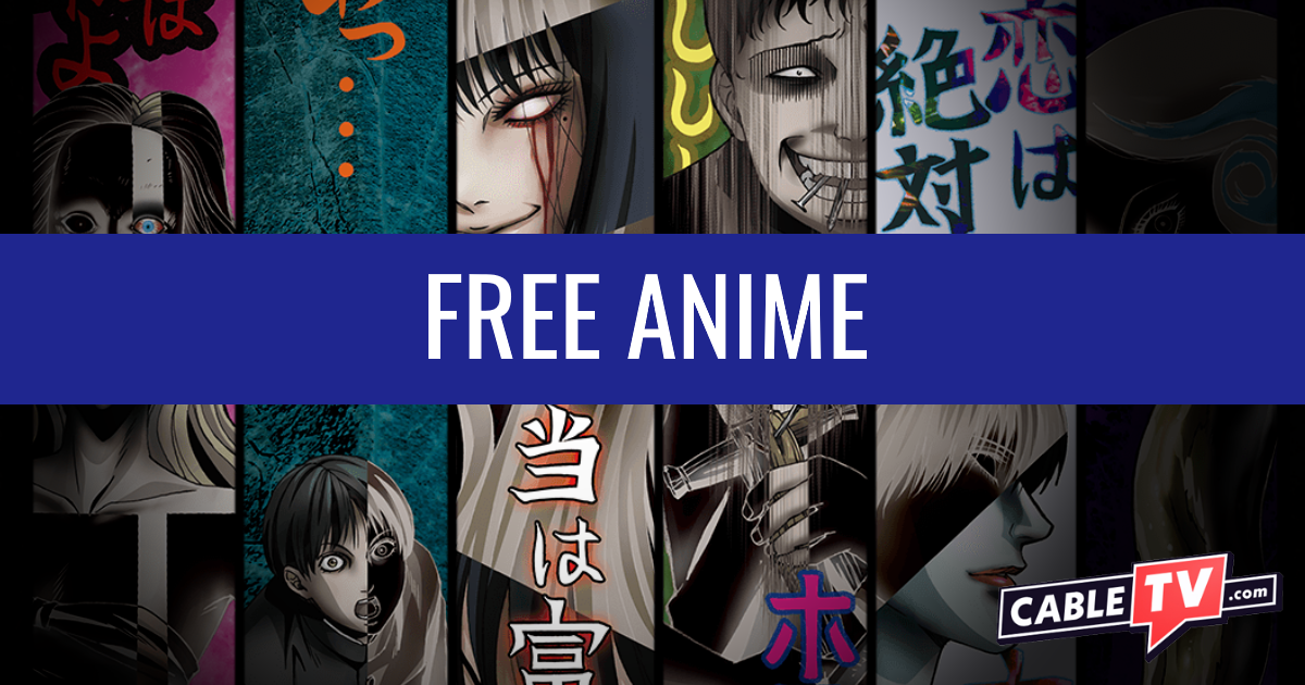 "Free Anime" on a background of spooky Junji Ito drawings.