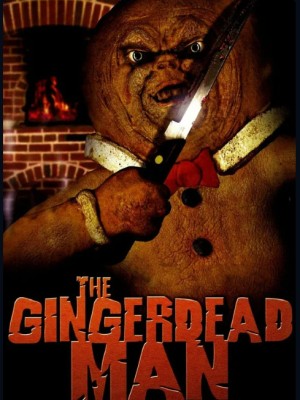 A menacing gingerbread man wields a butcher knife