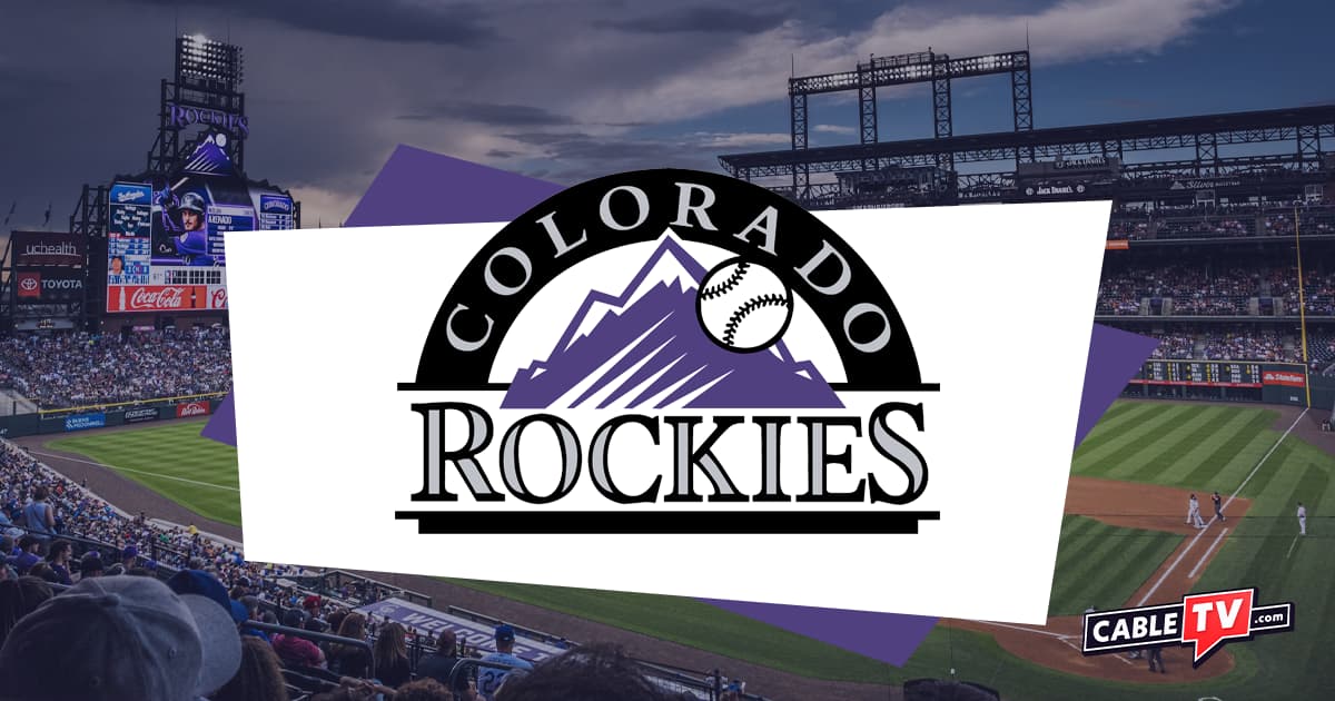 Colorado Rockies logo over image of baseball field