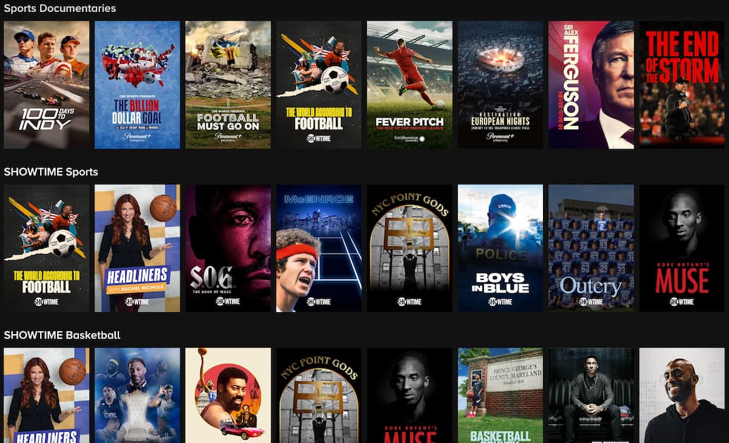 Rows of on demand content on Paramount+