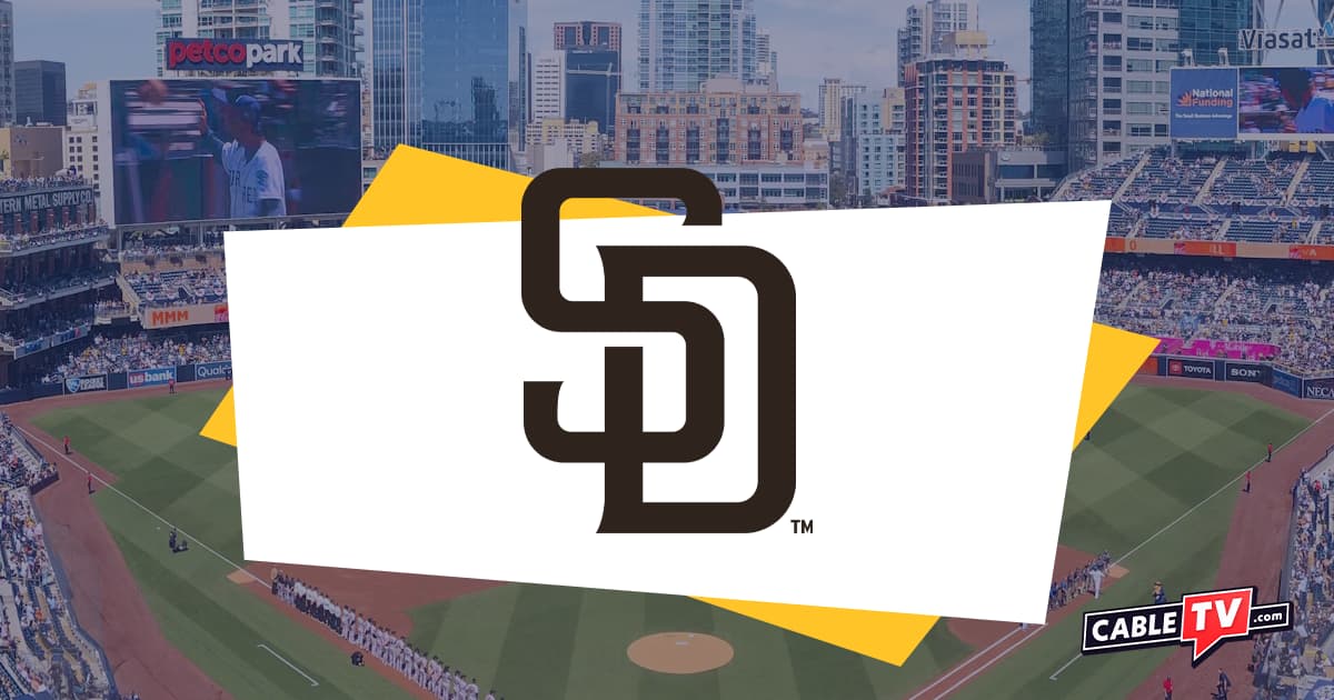 San Diego Padres logo over image of baseball field