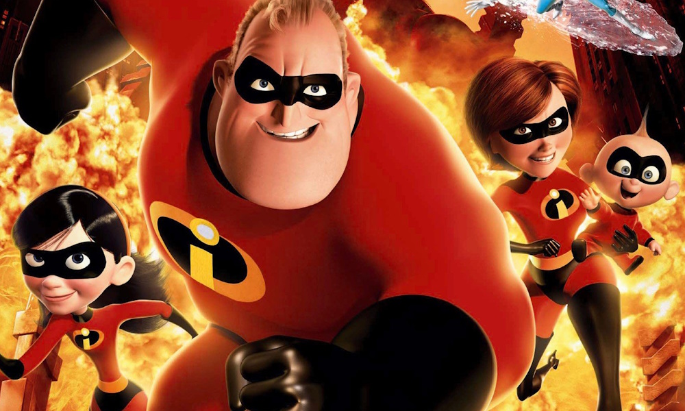 The Incredibles, a family of superheroes in red costumes with a yellow letter "i" on the chest.