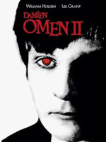 The poster for Damien: Omen II shows the face of a slightly older Damien. One of his eyes glows red.
