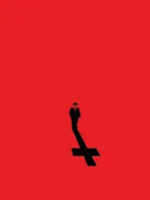 The poster for The Omen (2006) is entirely red except for a black silhouette of young Damien casting the shadow of an inverted cross.