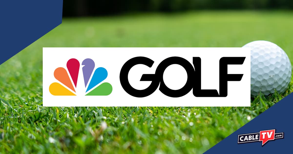 Golf channel logo over image of grass and golfball