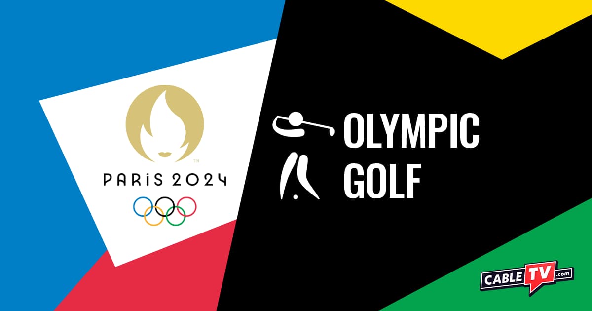 Paris 2024 logo alongside Olympic golf pictograph