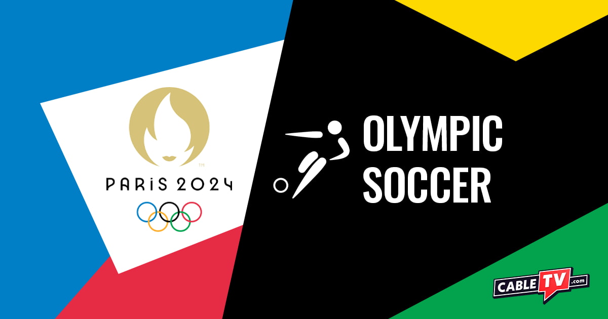 Paris 2024 logo alongside Olympic soccer pictograph