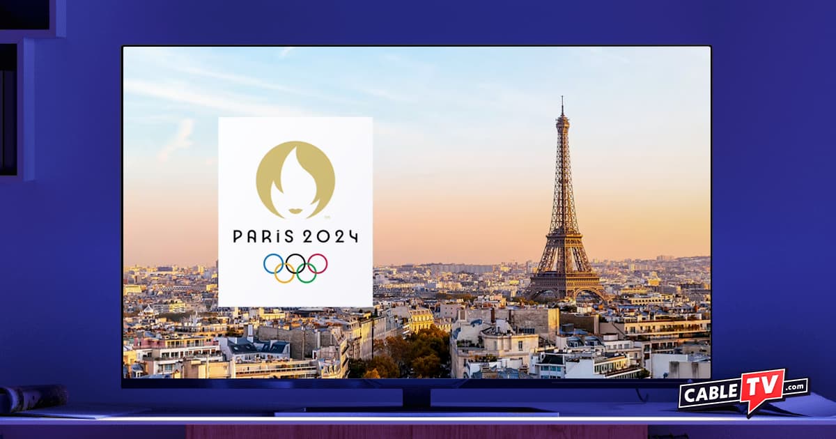 Summer Olympics graphic with Eiffel Tower background