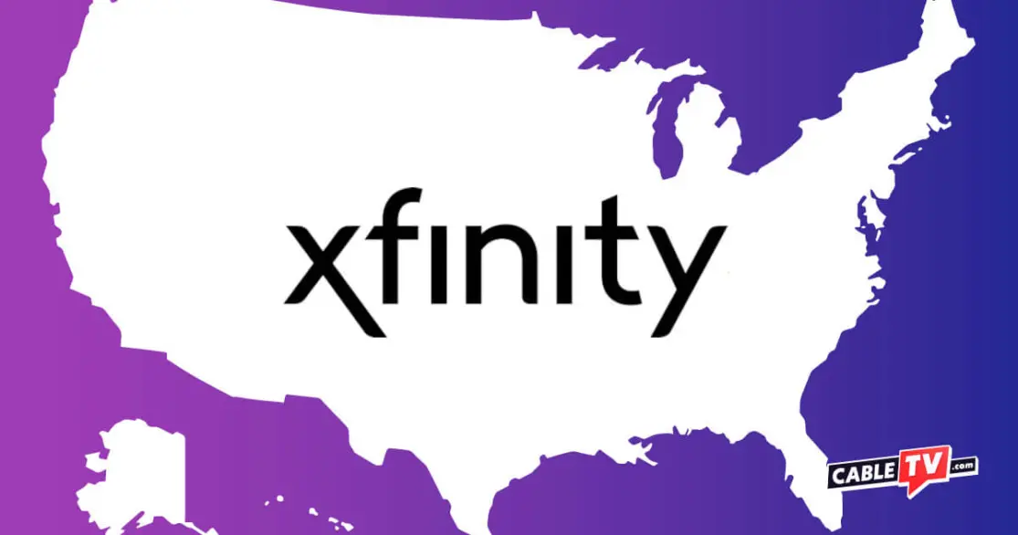 A blank map of the United States with the Xfinity logo in the center.