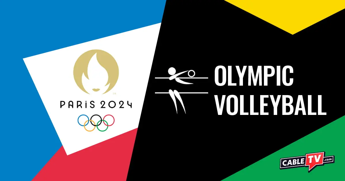 Paris 2024 logo alongside Olympic volleyball pictograph.