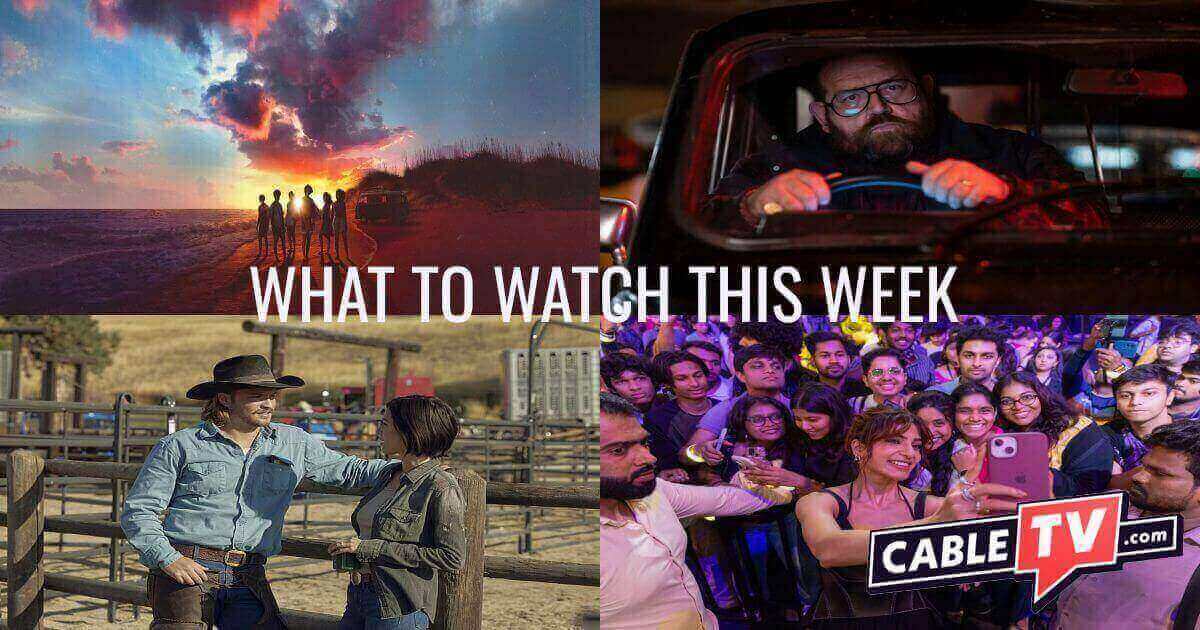 A collage of images from Outer Banks, Black Cab, Yellowstone, and Citadel: Honey Bunny, shows and movies recommended in CableTV.com's What to Watch This Week, November 4–10.