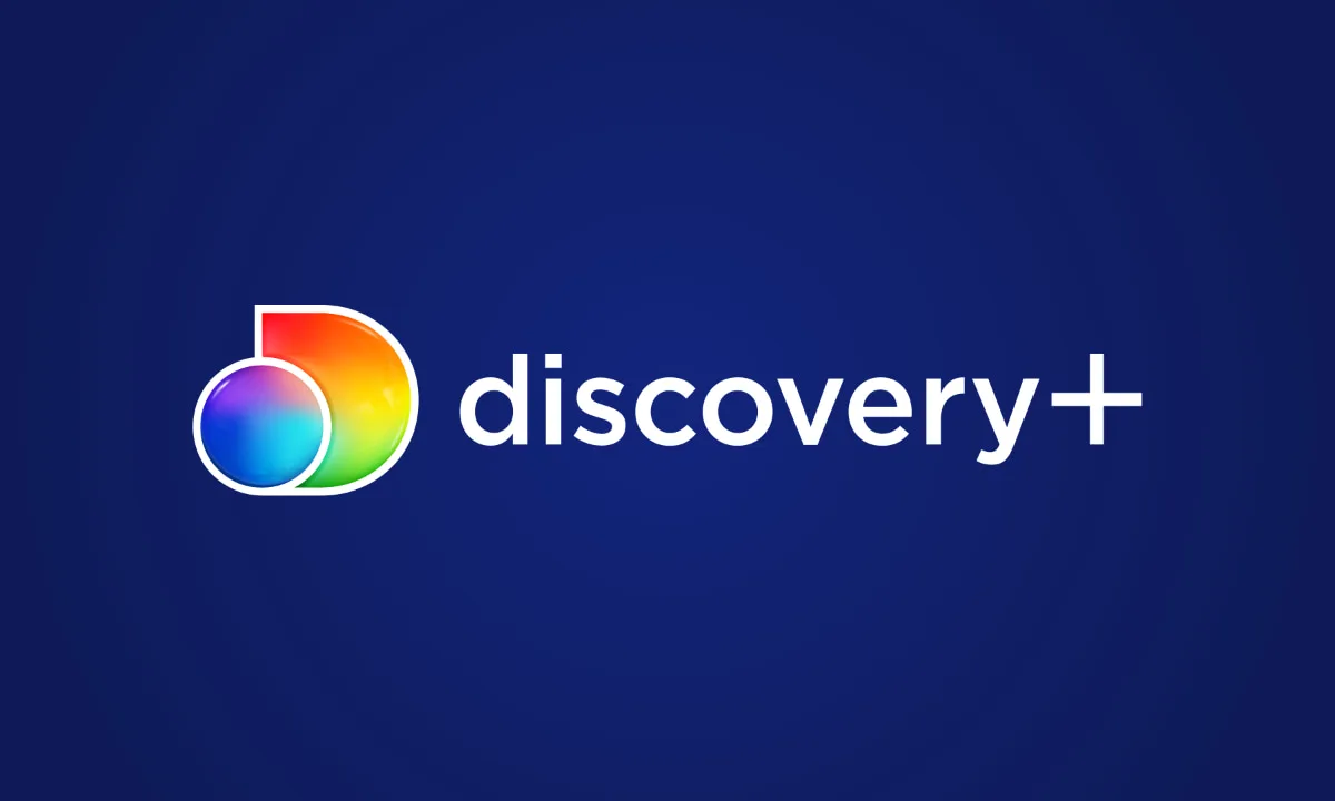 The Discovery Plus logo on a dark blue background.