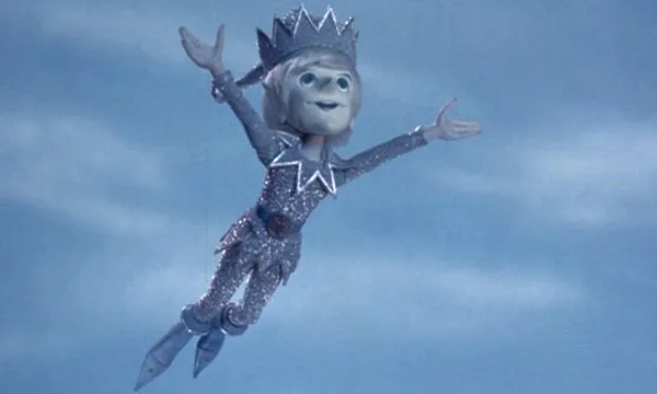 Jack Frost soars through the sky in his glittering silver outfit in the 1979 stop-motion special.