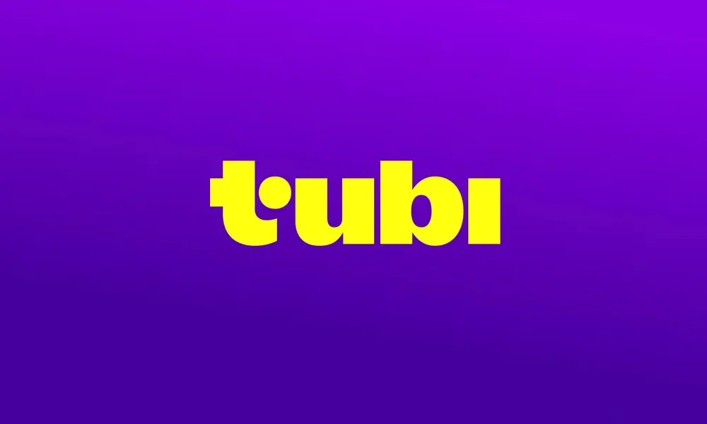 Tubi Logo The Tubi logo features bold yellow text on a purple background.