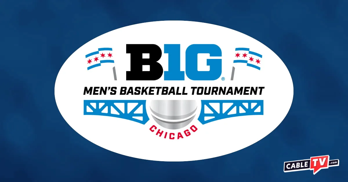 The Big Ten Men's Basketball Tournament Logo on a blue gradient background.