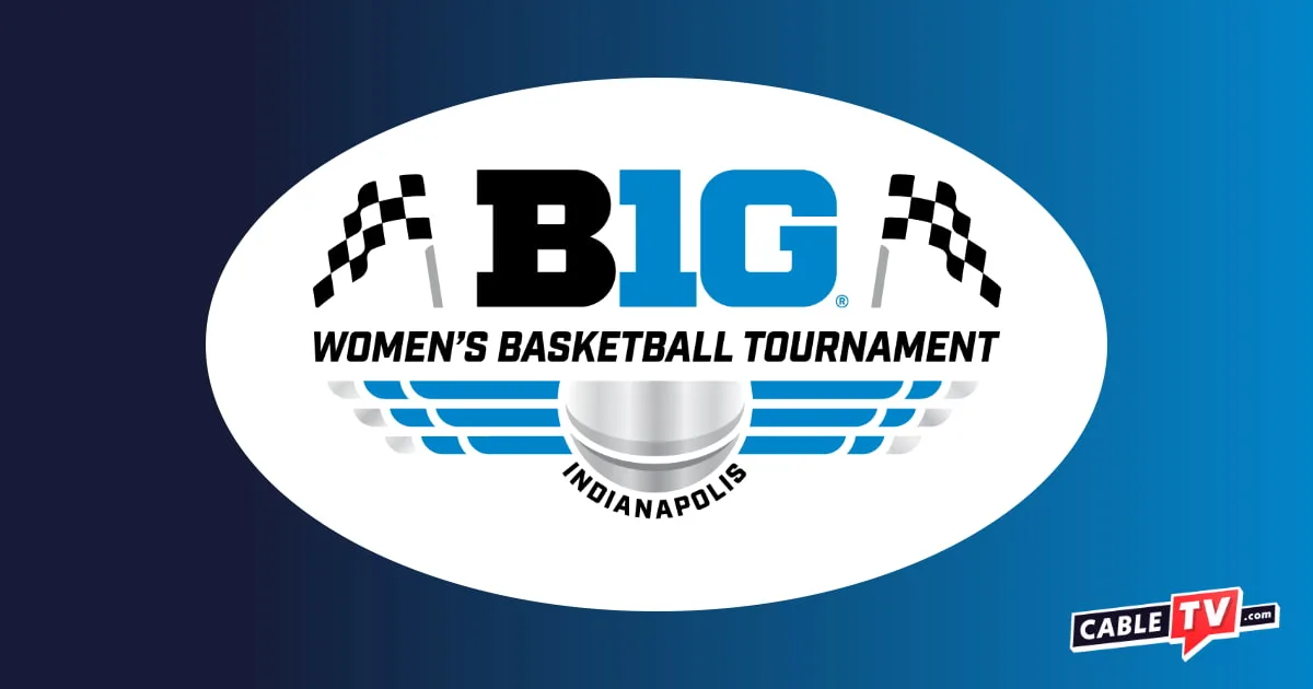 The Big Ten Women's Basketball Logo on a blue gradient background.