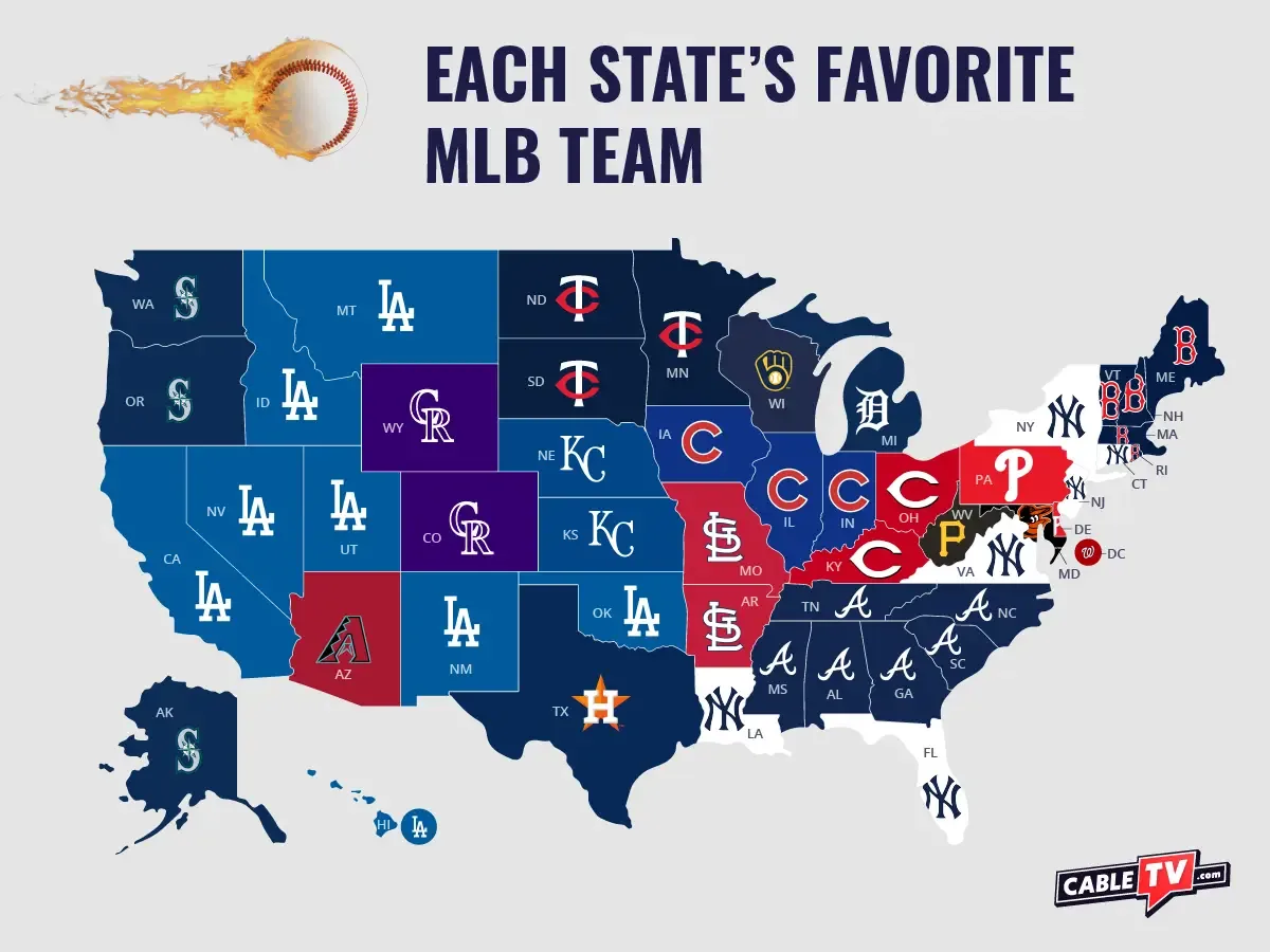 United States map showing each state’s most-searched MLB team.
