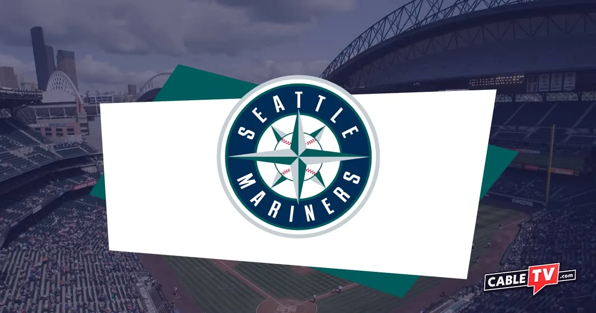 Seattle Mariners logo with image of baseball field in shadow as background
