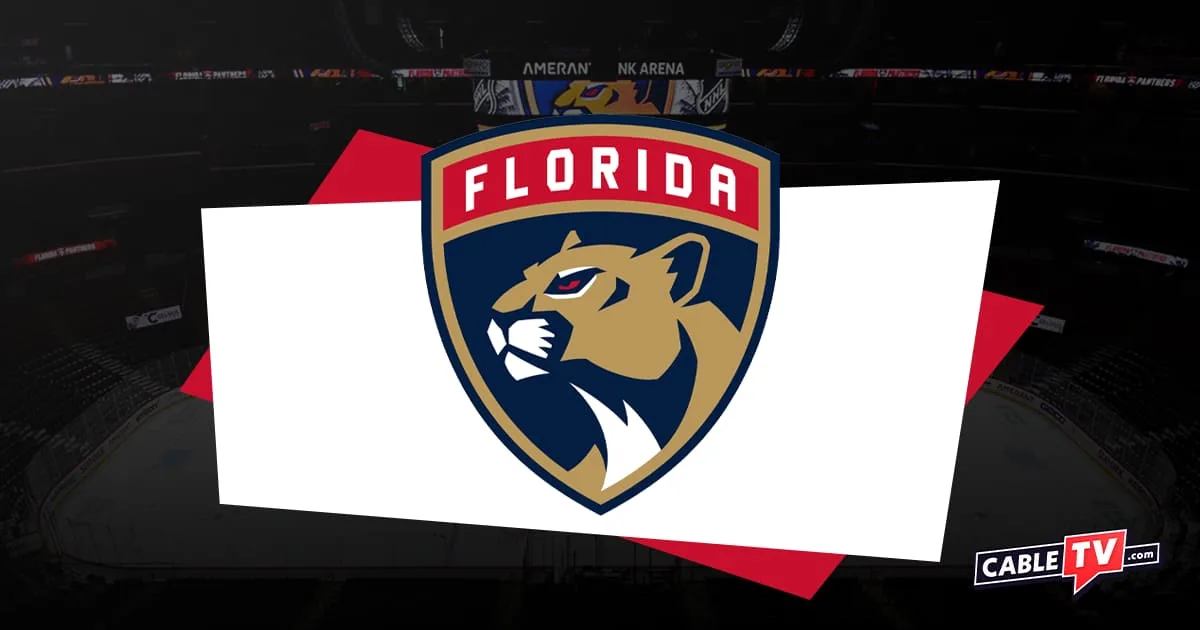 Florida Panthers Hockey Team logo with hockey stadium with shadow effect as background