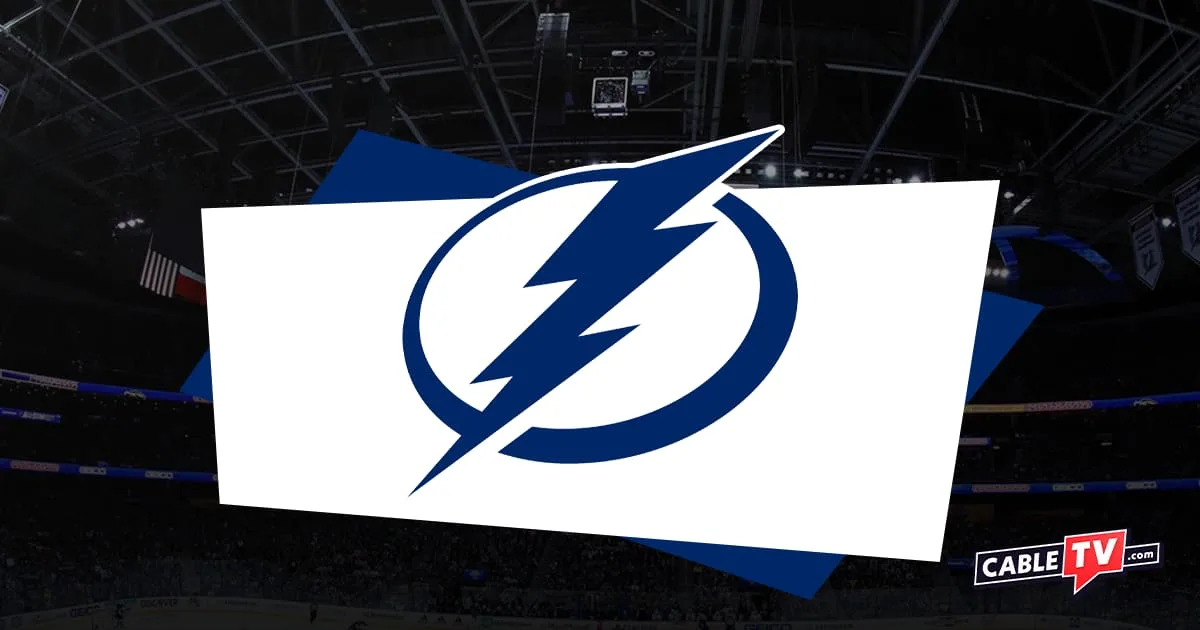 Blue lightning bolt TB Lightning logo will darkened ice rink image as background