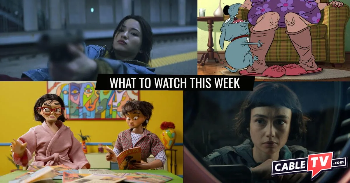A collage of images from Butterfly, Felix, Women Wearing Shoulder Pads, and Alien: Earth, movies and shows covered in CableTV.com’s What to Watch This Week column for August 11–17.