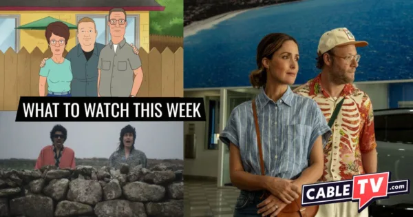 A collage of images from King of the Hill, Ebony & Ivory, and Platonic, shows covered in CableTV.com’s What to Watch This Week column for August 4–10.