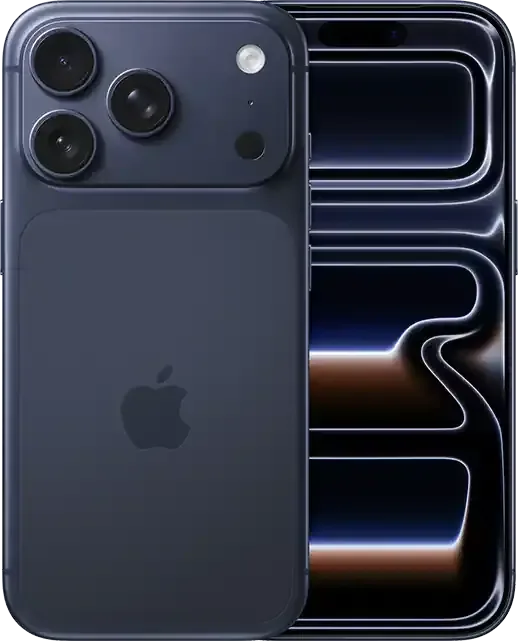 Image of back and front of deep blue iPhone 17