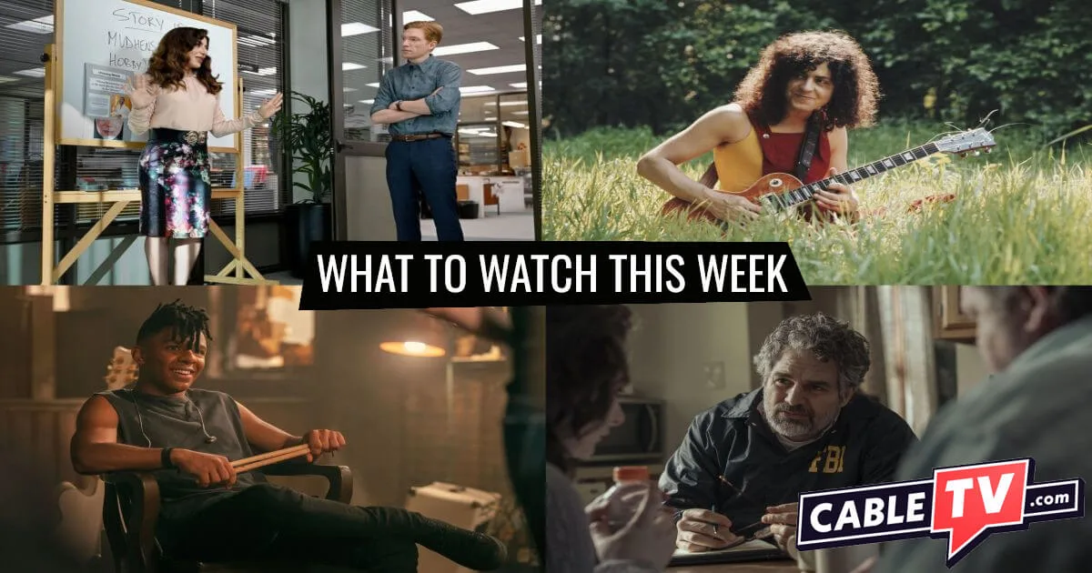 A collage of images from The Paper, Angelheaded Hipster: The Songs of Marc Bolan and T. Rex, The Runarounds, and Task, movies and shows covered in CableTV.com’s What to Watch This Week column for September 1–7.