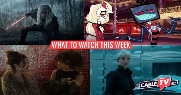 A collage of images from The Witcher, Hazbin Hotel, I Love LA, and Down Cemetery Road, shows covered in CableTV.com’s What to Watch This Week column for Oct. 27–Nov. 2.