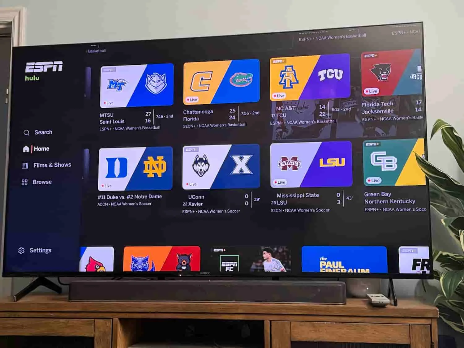 ESPN Unlimited Home Page 2 A menu of watch options on the ESPN Unlimited platform.